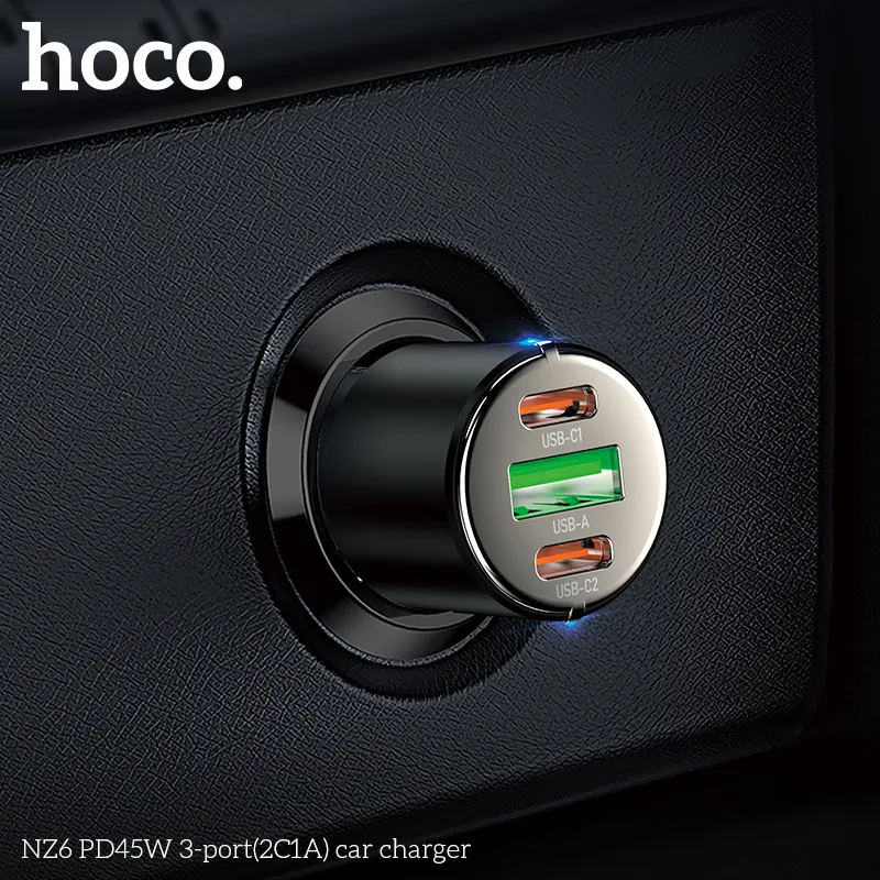Tẩu Sạc Ô tô Hoco NZ6 PD45W thiết kế gọn nhẹ, đa cổng sạc nhanh cho ô tô
