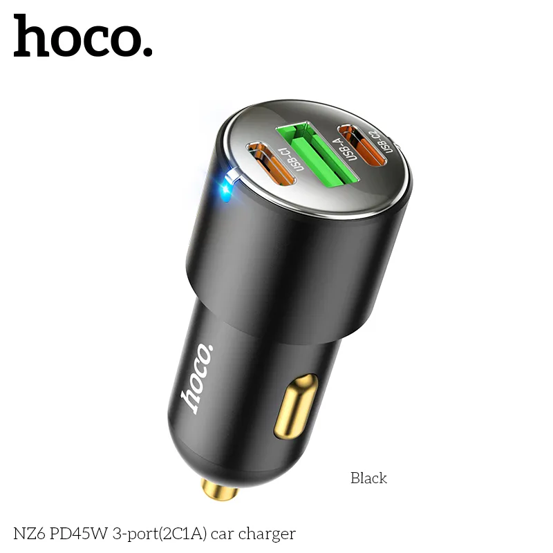 Tẩu sạc Hoco NZ6 PD45W kiểu dáng hợp kim nhôm + PC chống cháy