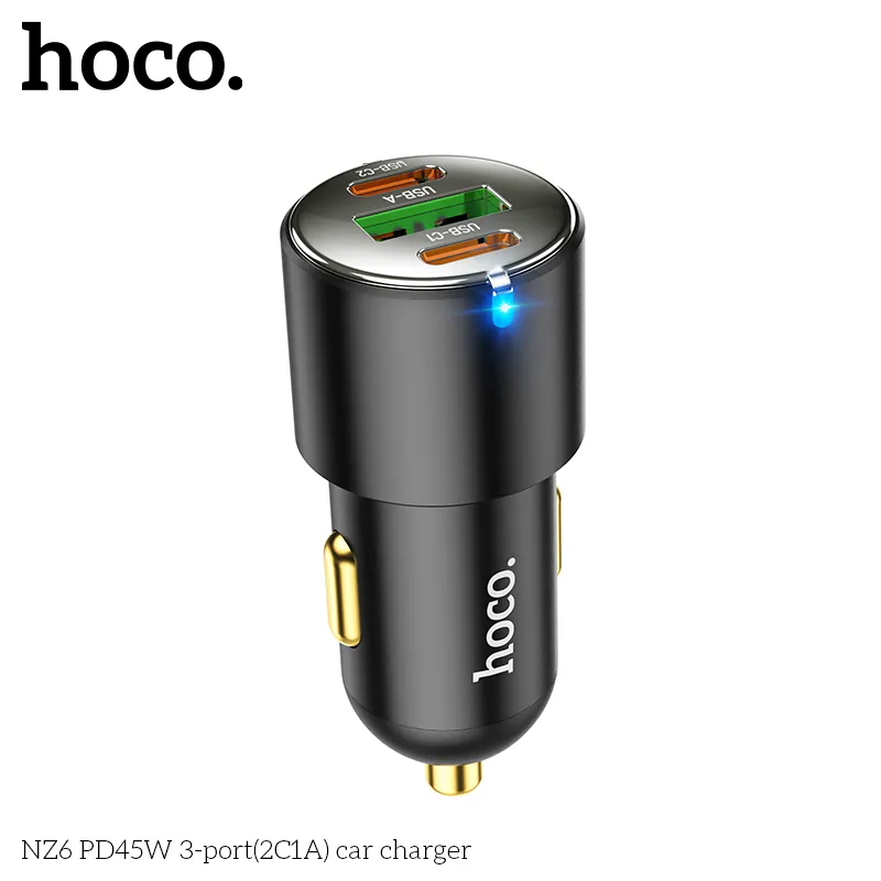 Công năng tẩu sạc ô tô Hoco NZ6 PD45W công suất PD45W, đa chuẩn sạc nhanh