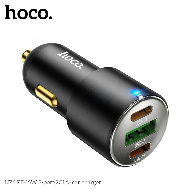 Tính năng chi tiết tẩu sạc ô tô Hoco NZ6 PD45W sạc cùng lúc 3 thiết bị
