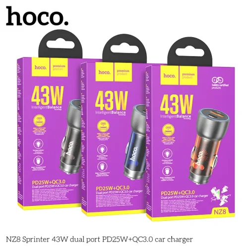 Tẩu Sạc Ô tô Hoco NZ8 Sprinter 43W PD25W+QC3.0