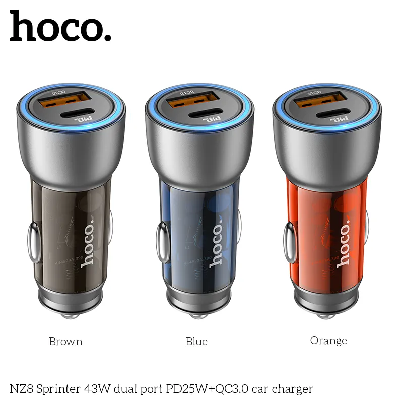 Tẩu sạc ô tô Hoco NZ8 Sprinter 43W PD25W+QC3.0 thiết kế nhỏ gọn hiệu quả cao