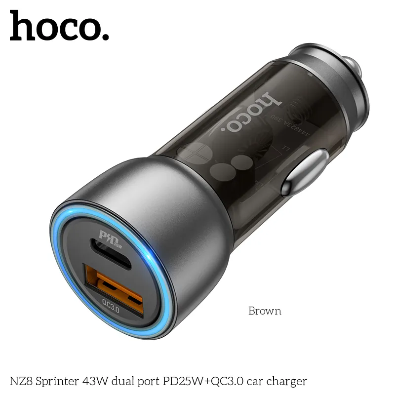 Tẩu sạc ô tô Hoco NZ8 thiết kế hợp kim nhôm tinh tế bền bỉ