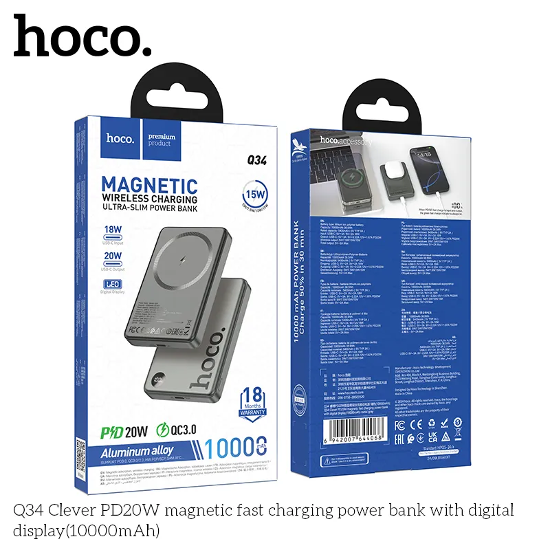 Pin Dự Phòng Hoco Q34 Clever PD20W kích thước nhỏ gọn 102x67x15mm dễ dàng mang theo