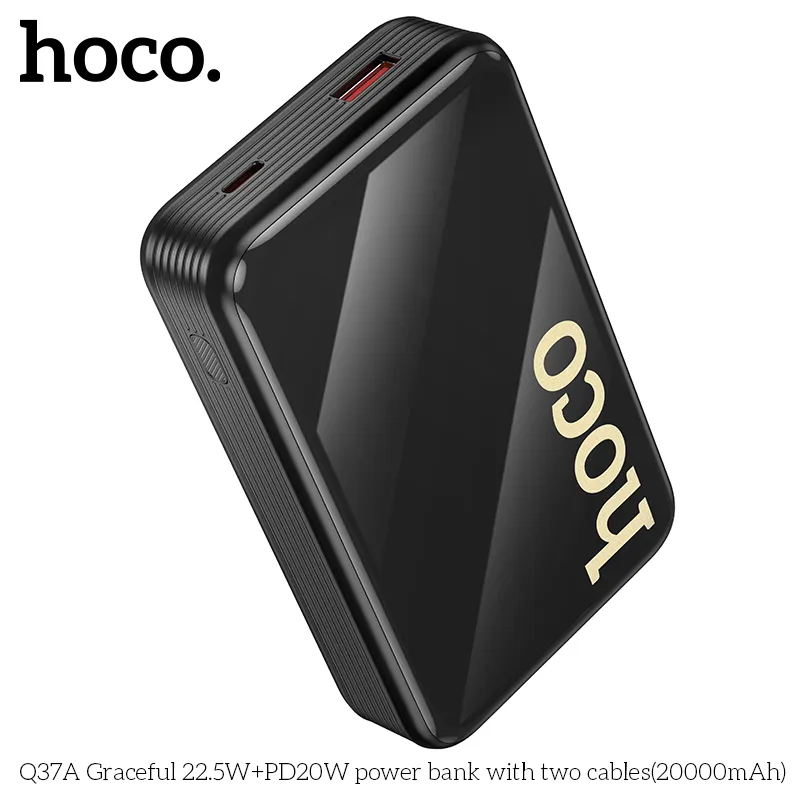 Đóng gói pin dự phòng Hoco Q37A chuẩn hãng kèm hai cáp sạc