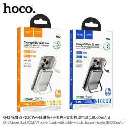 Pin Dự Phòng Hoco Q43 Clever dual PD20W kèm cáp, sạc đồng hồ, giá đỡ 10000mAh