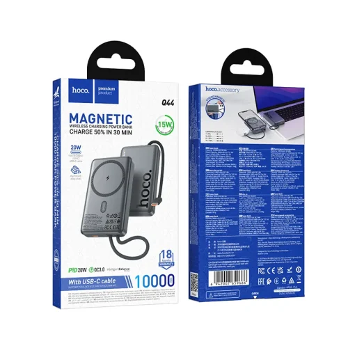 Pin Dự Phòng Hoco Q44 Origen dual PD20W nam châm kèm cáp màu tối 10000mAh