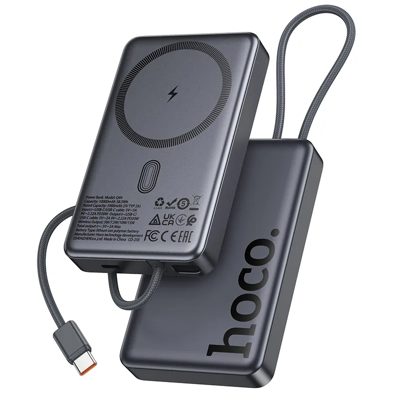 Pin Dự Phòng Hoco Q44 Origen dual PD20W nam châm kèm cáp màu tối thiết kế nhỏ gọn tiện lợi chuẩn sạc nhanh PD20W