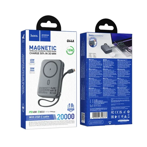 Pin Dự Phòng Hoco Q44A Origen dual PD45W nam châm kèm cáp màu tối 20000mAh