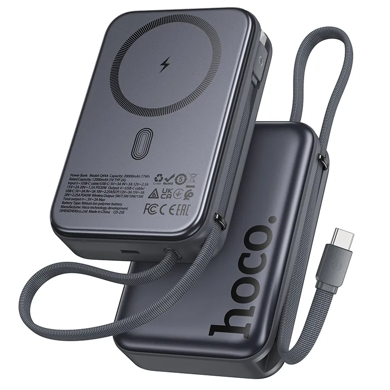 Pin Dự Phòng Hoco Q44A Origen dual PD45W nam châm kèm cáp màu tối 20000mAh thiết kế nhỏ gọn sang trọng