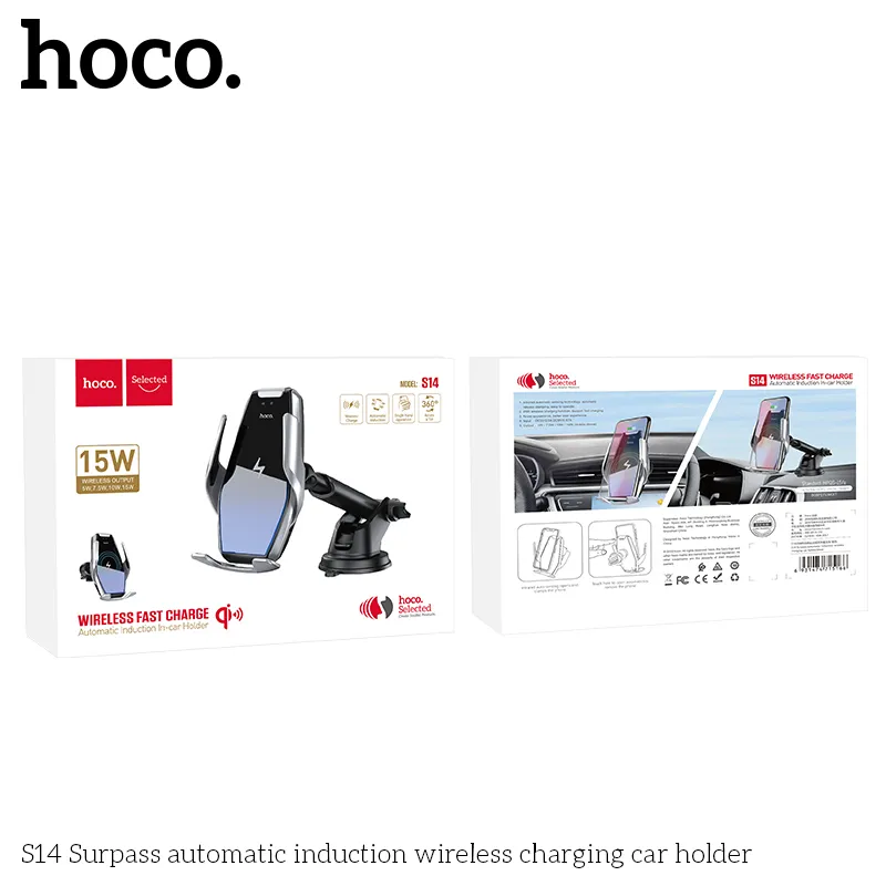 Giá Đỡ Ô Tô Sạc Không Dây Hoco S14 Surpass Automatic Induction thiết kế hiện đại, tiện lợi cho ô tô