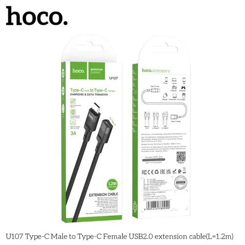 Cáp Sạc Type-C to Type-C Hoco U107 Male to Female USB2.0 Extension 1.2M