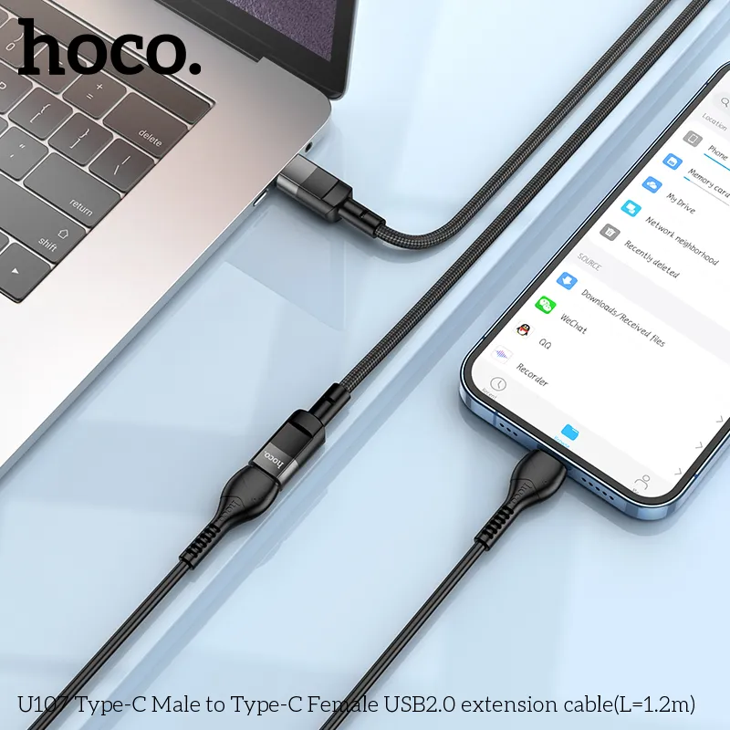 Cáp Sạc Type-C to Type-C Hoco U107 mở rộng kết nối dài 1.2M độ bền cao