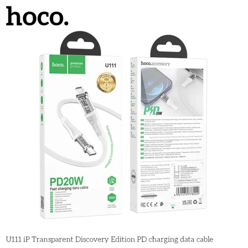 Cáp Sạc PD iP Hoco U111 Transparent Discovery Edition
