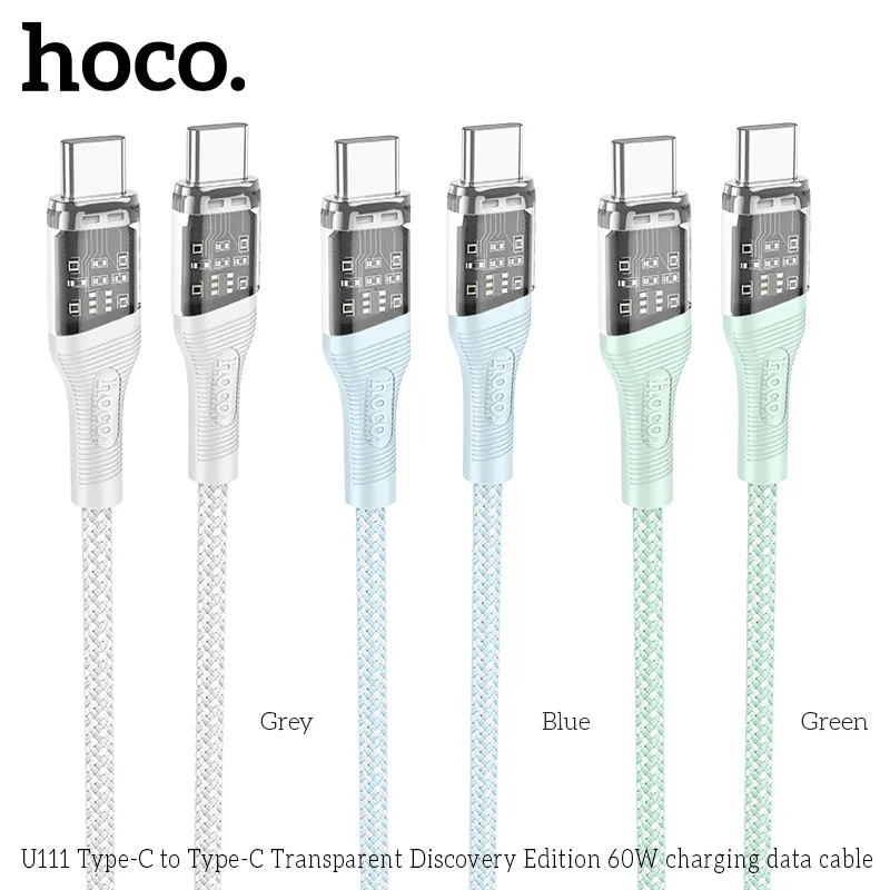 Cáp Sạc Type-C to Type-C Hoco U111 Transparent Discovery Edition 60W thiết kế trong suốt tinh tế