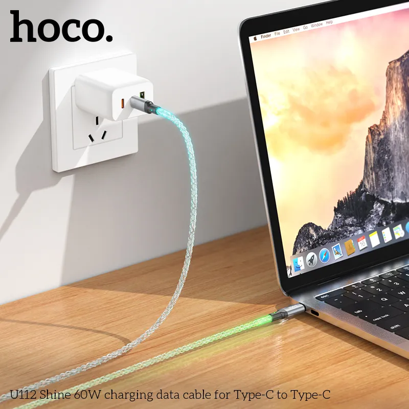 Cáp Sạc Type-C to Type-C Hoco U112 Shine 60W chất lượng cao, thiết kế bền bỉ màu đen sang trọng