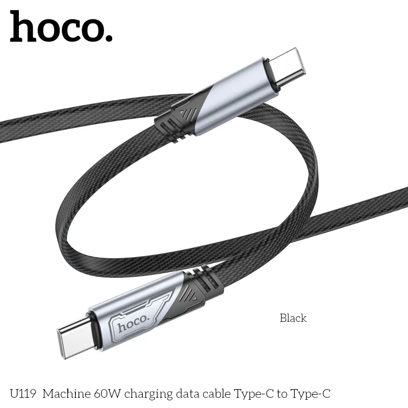 Cáp sạc Type-C to Type-C Hoco U119 Machine 60W thiết kế bền chắc, truyền tải điện nhanh