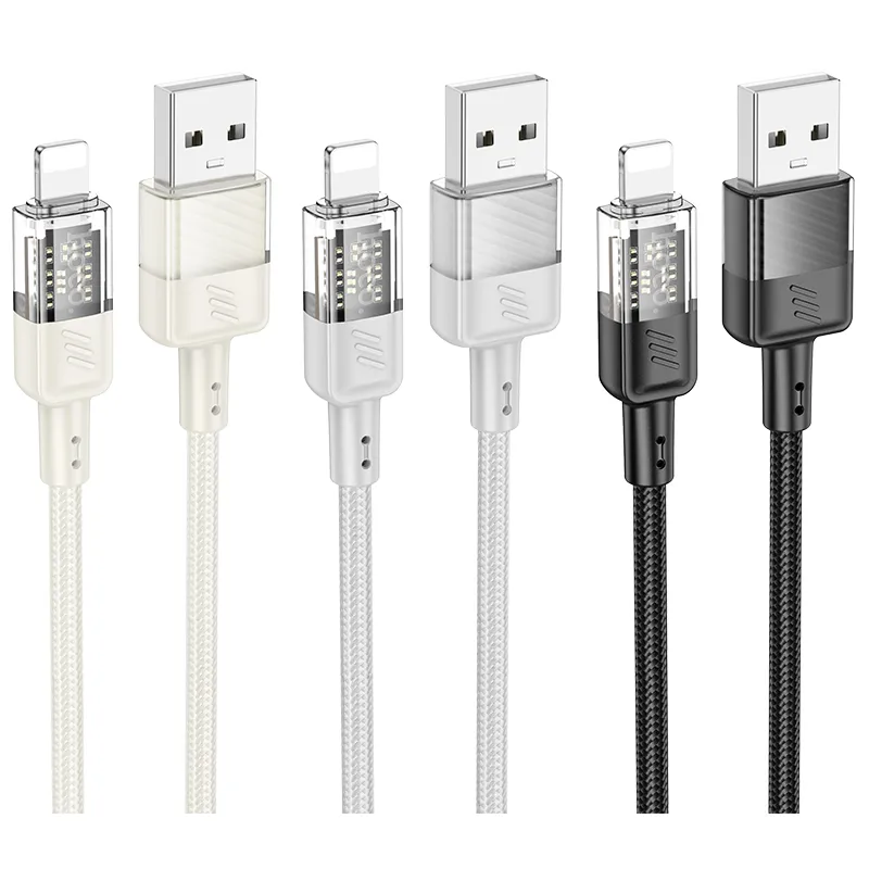 Cáp Sạc iP Hoco U129 Spirit Transparent thiết kế trong suốt bền bỉ dễ dàng nhận biết chất liệu