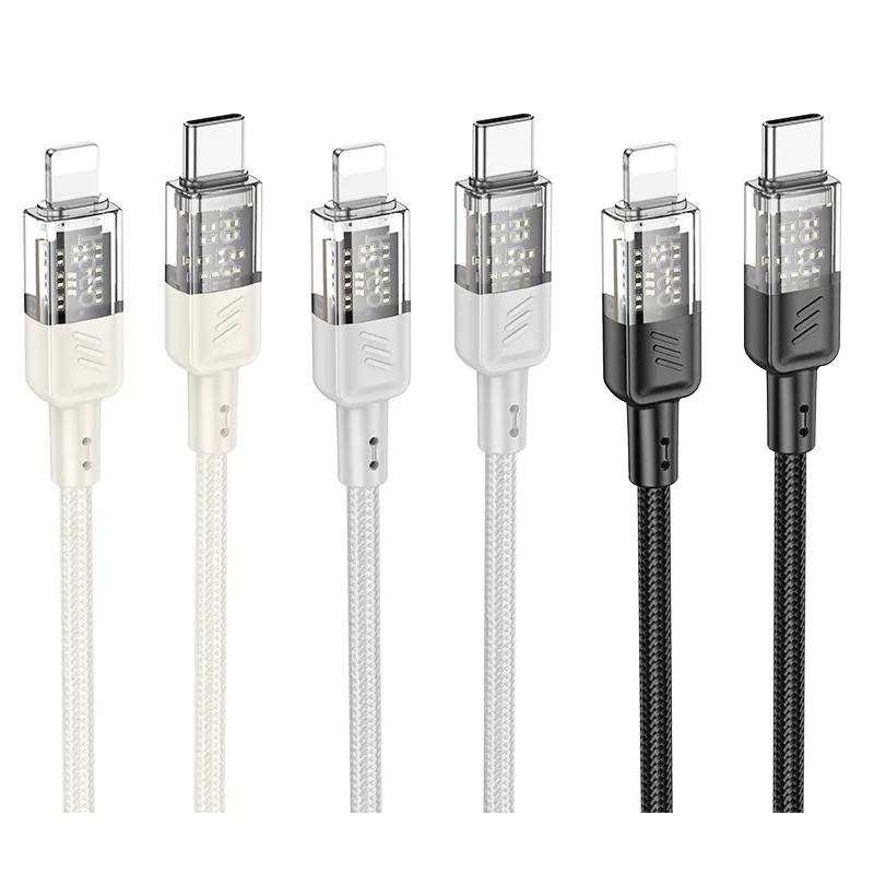 Cáp Sạc PD iP Hoco U129 Spirit Transparent thiết kế trong suốt tiện lợi cho iPhone