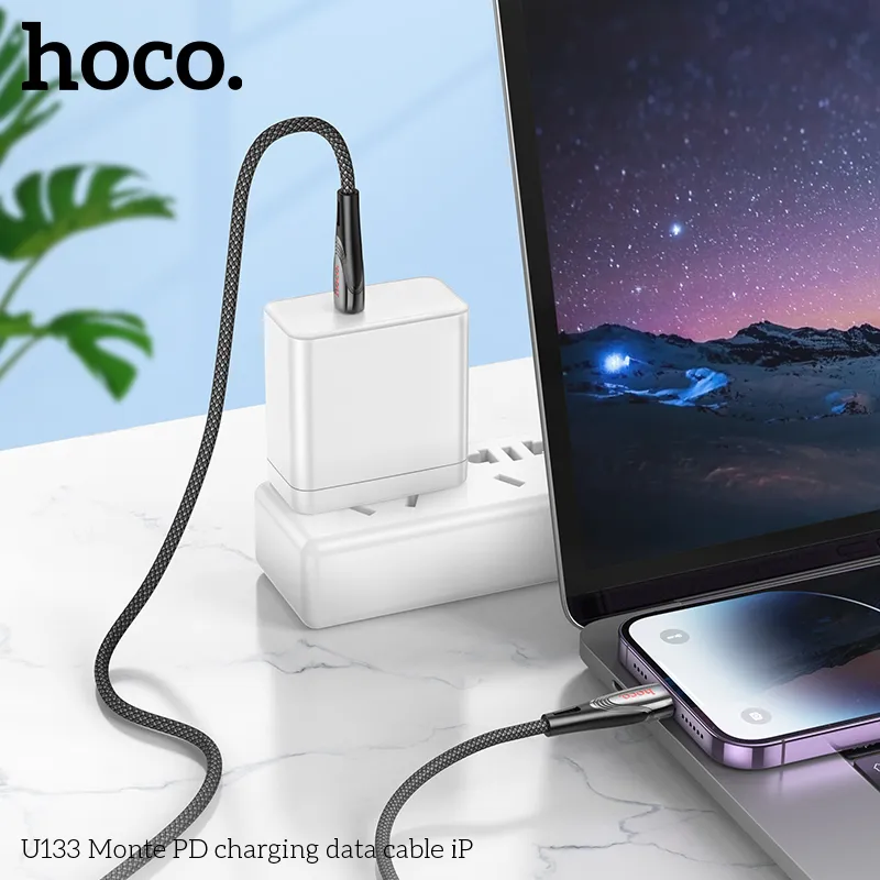Cáp Sạc PD iP Hoco U133 Monte tổng quan thiết kế bền bỉ, hỗ trợ sạc nhanh PD 27W hiệu quả