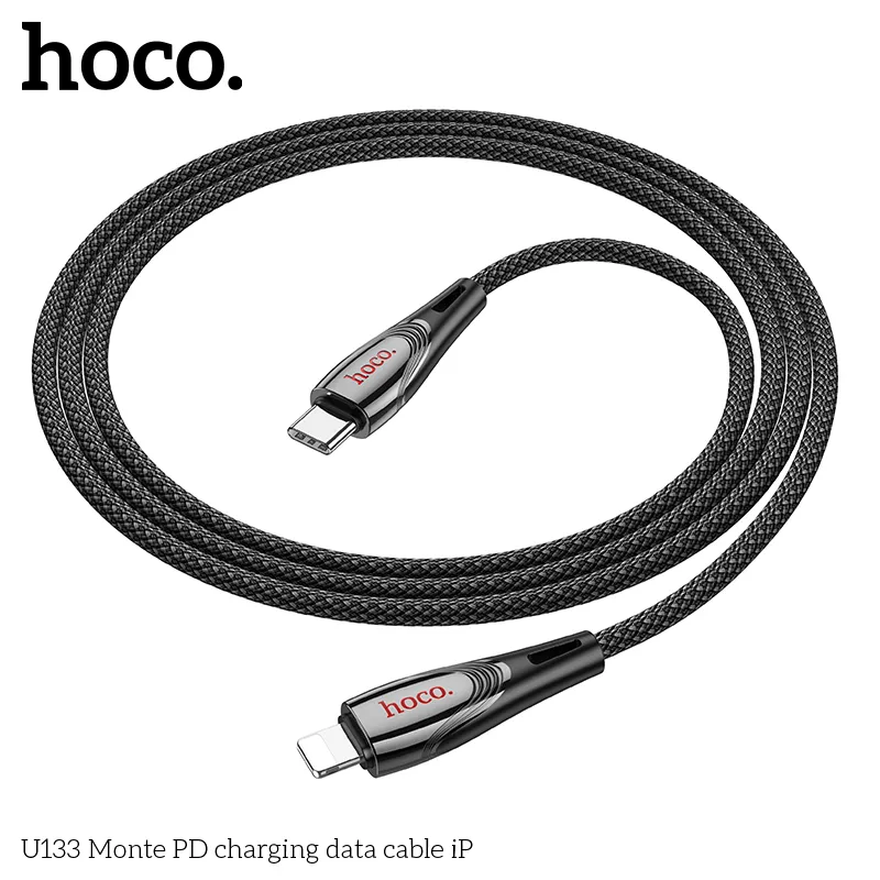 Thiết kế cáp sạc PD iP Hoco U133 Monte với lớp bện chắc chắn, hợp kim kẽm sang trọng