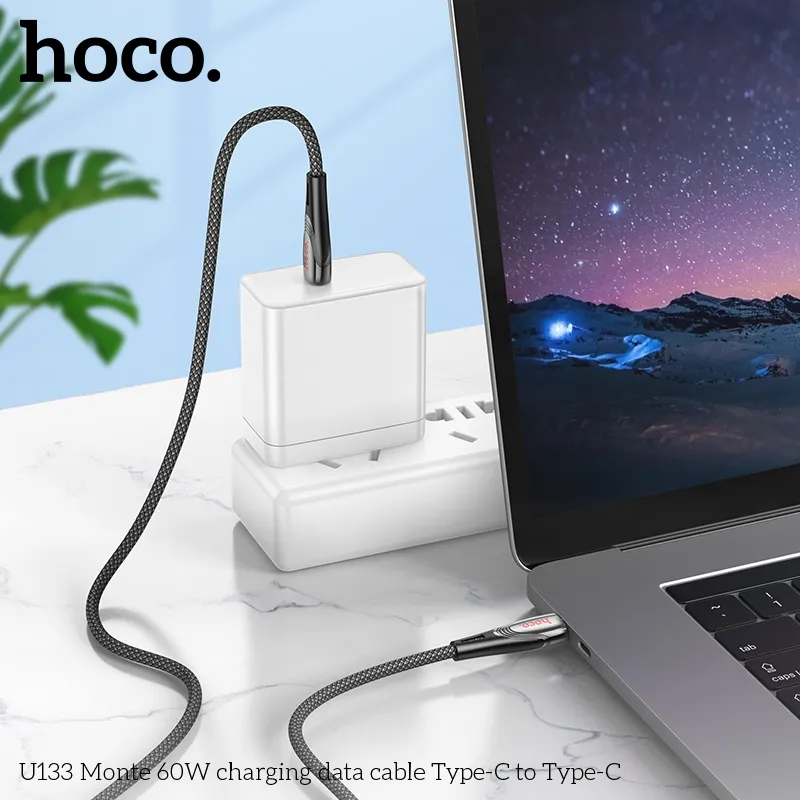 Cáp Sạc Type-C to Type-C Hoco U133 Monte 60W bền chắc, thiết kế hiện đại, hỗ trợ sạc nhanh đa thiết bị
