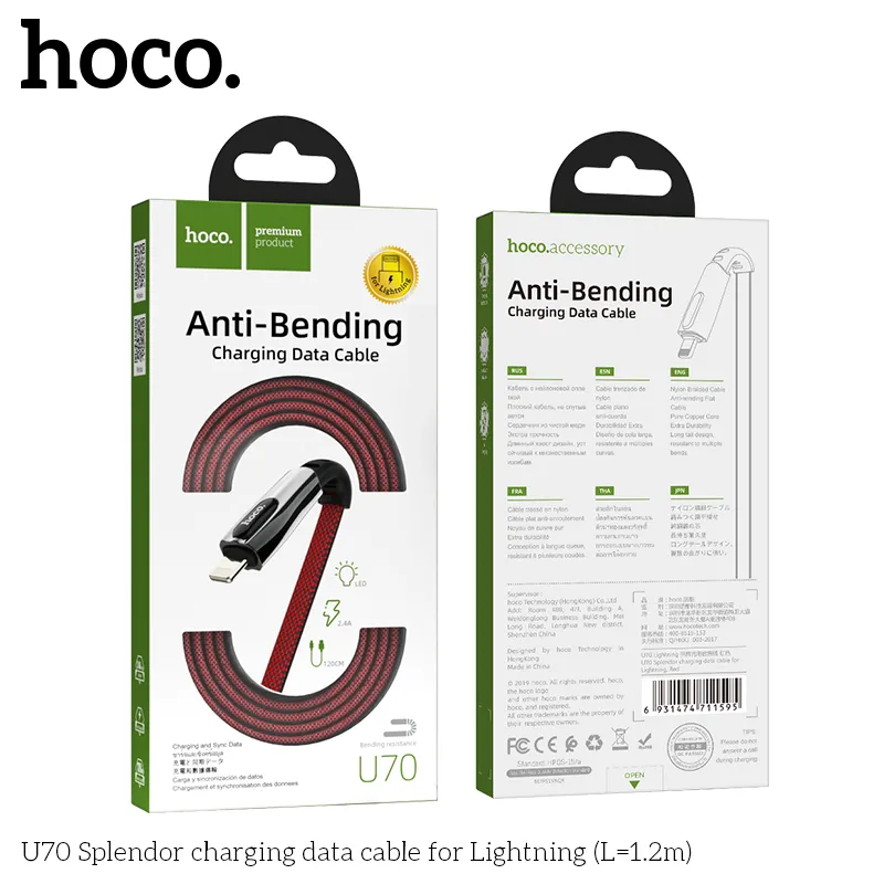 Cáp Sạc iP Hoco U70 Splendor kiểu dáng hiện đại, đầu nối TPE chắc chắn