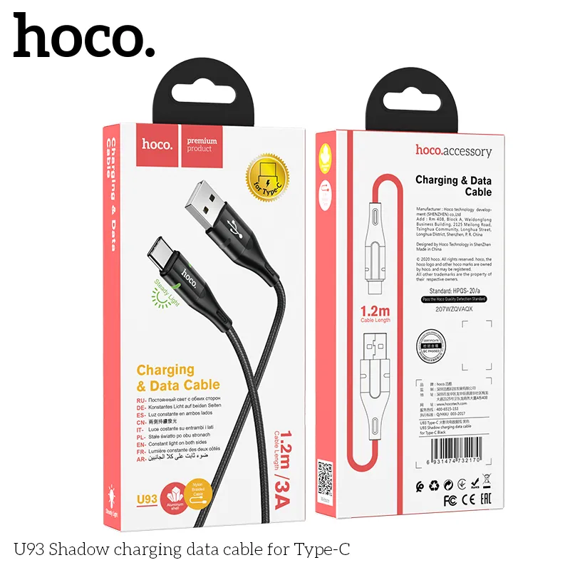 Cáp sạc Hoco U93 Shadow dây bện chống đứt chắc chắn