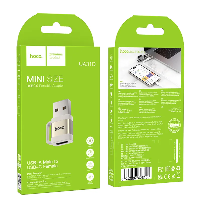 Đóng gói adapter Hoco UA31E gọn nhẹ, bảo vệ sản phẩm an toàn