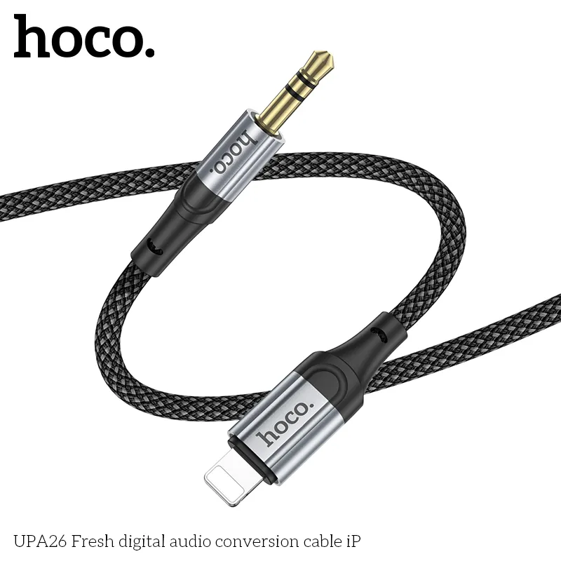 Cáp Chuyển Đổi Âm Thanh Hoco UPA26 Fresh iP giúp chuyển đổi âm thanh chuẩn, kết nối Lightning sang 3.5mm, vỏ kim loại và nylon bền chắc