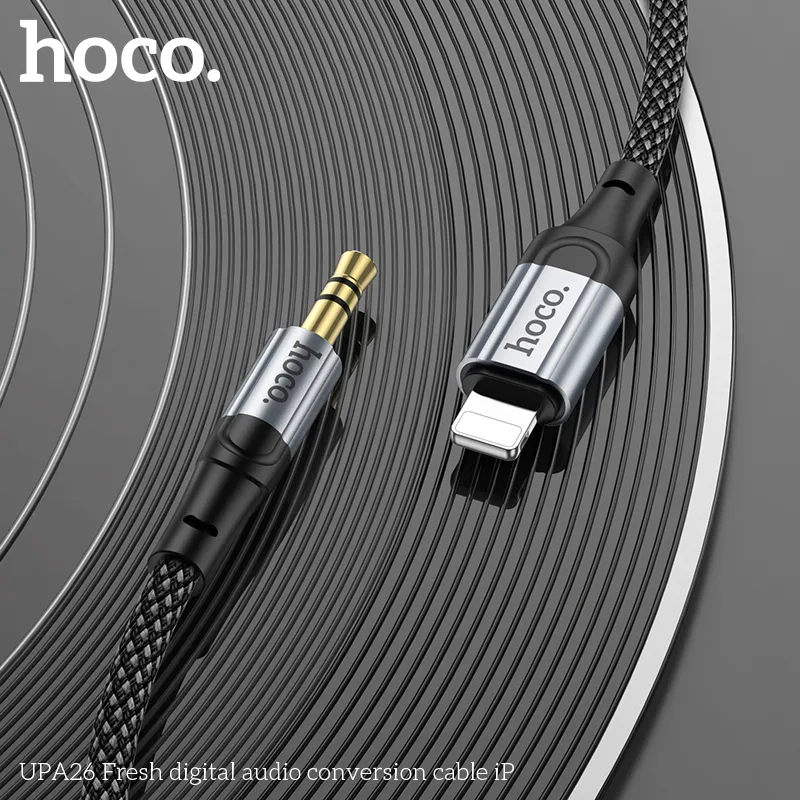 Cáp chuyển đổi âm thanh Lightning sang 3.5 mm Hoco UPA26 thiết kế gọn nhẹ, độ dài 1m, trọng lượng 18g, lõi dây chắc chắn