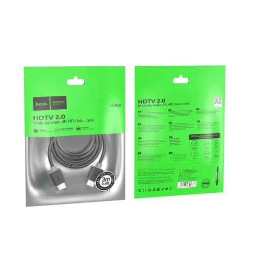 Cáp Dữ Liệu Hoco US08 HDTV 2.0 male-to-male 4K HD data cable L=3M