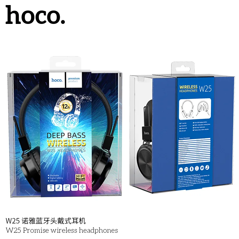 Tính năng chi tiết tai nghe Hoco W25 bao gồm công tắc nhắc nhở giọng nói, pin polymer 300mAh