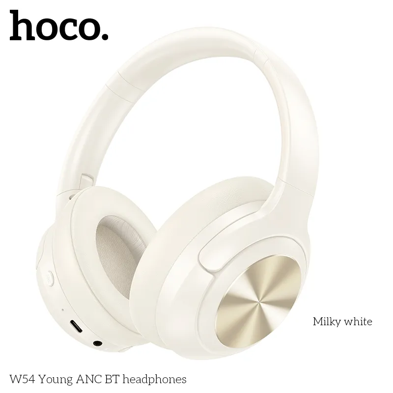 Đóng gói tai nghe Hoco W54 Young ANC gồm phụ kiện đầy đủ, hộp gọn nhẹ