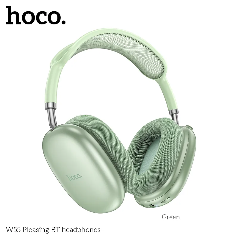 Đóng gói sản phẩm Hoco W55 Pleasing gọn nhẹ, tiện lợi, bao gồm tai nghe và dây sạc