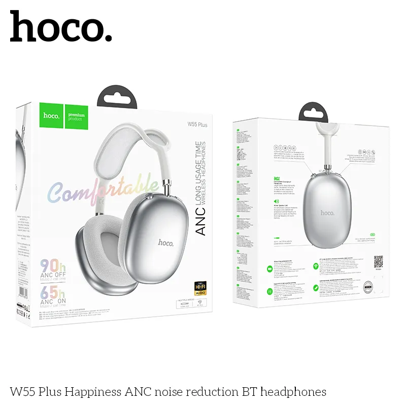 Tai nghe Bluetooth chụp tai Hoco W55 Plus Happiness ANC thiết kế hiện đại, âm thanh chống ồn chủ động chất lượng cao