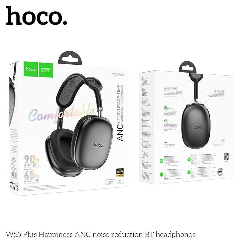 Tai nghe Hoco W55 Plus Happiness ANC kiểu dáng thời trang, vừa vặn tai người dùng