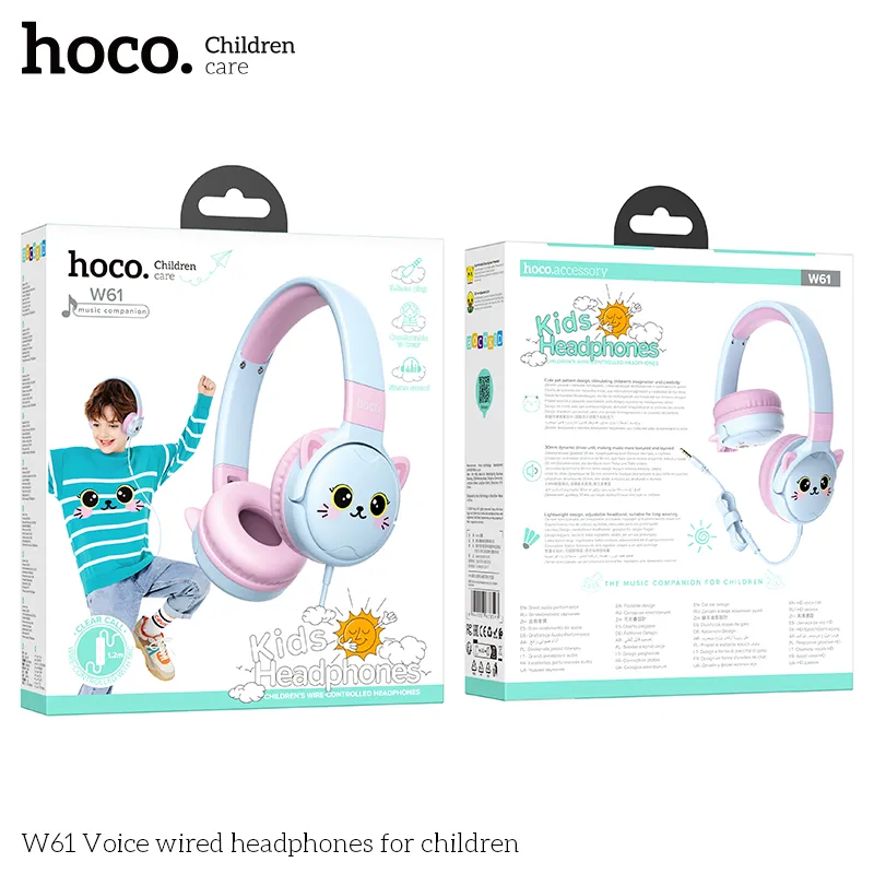 Tai nghe Hoco W61 hỗ trợ giắc cắm 3.5mm chuẩn, tích hợp micro và điều khiển dây
