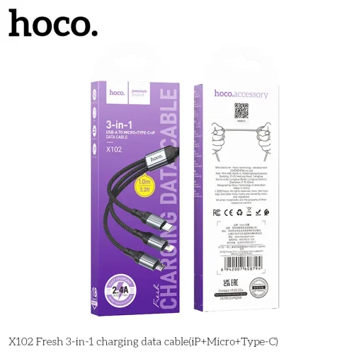 Cáp Sạc 3-in-1 Hoco X102 Fresh iP+Micro+Type-C