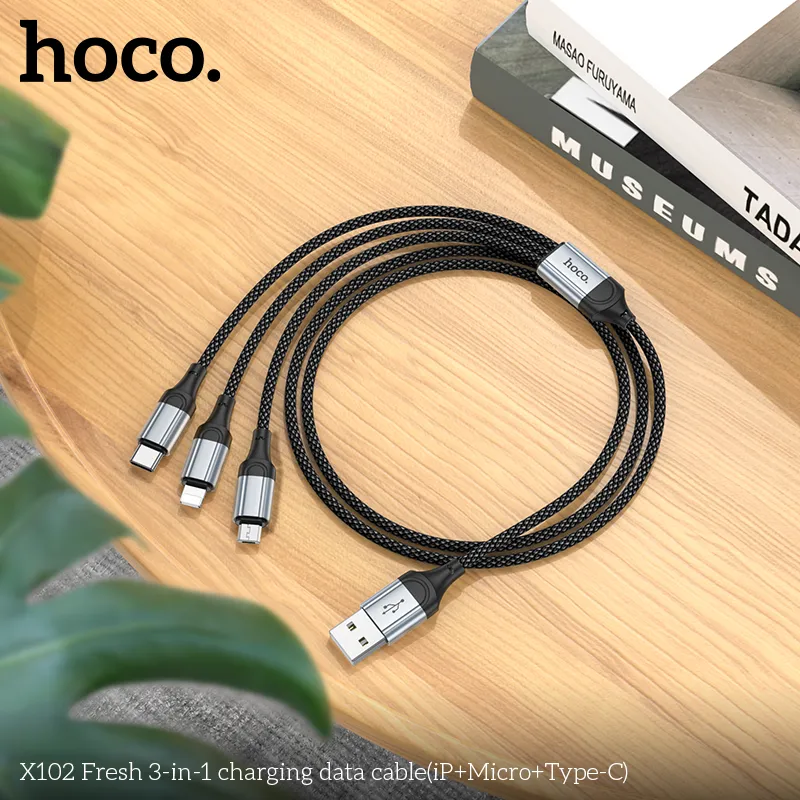 Cáp sạc 3-in-1 Hoco X102 Fresh iP+Micro+Type-C thiết kế tiện lợi cho nhiều thiết bị