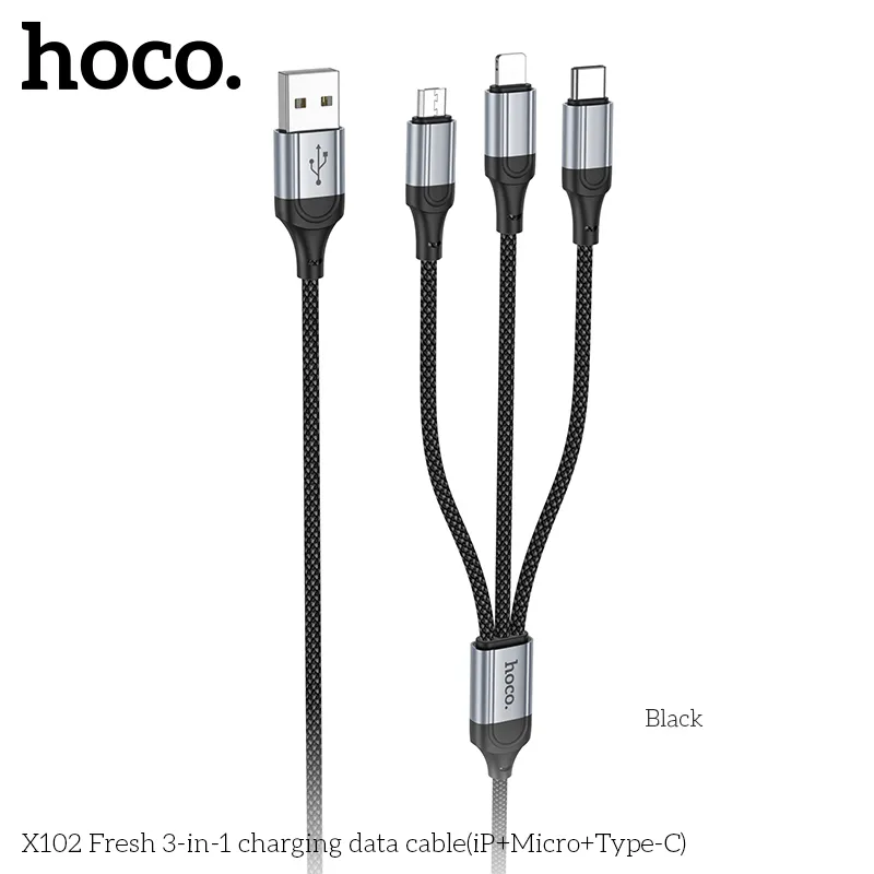 Cáp sạc Hoco X102 với thiết kế bện nylon bền bỉ và hợp kim nhôm cao cấp