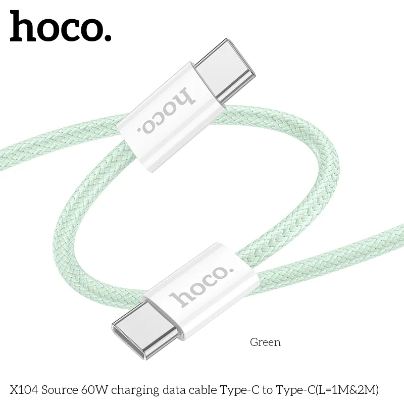 Cáp Sạc Type-C to Type-C Hoco X104 Source 60W L=1M thiết kế bện chắc chắn chống xoắn