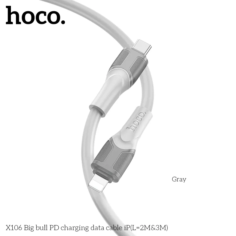 Cáp Sạc PD iP Hoco X106 Big Bull L=3M với thiết kế chắc chắn bền bỉ phù hợp sạc nhanh iPhone