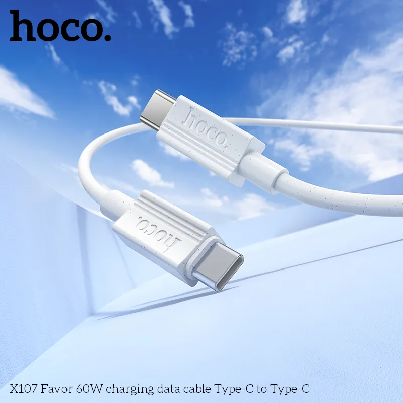 Cáp Sạc Type-C to Type-C Hoco X107 Favor 60W thiết kế bền bỉ, phù hợp sạc nhanh thiết bị hiện đại