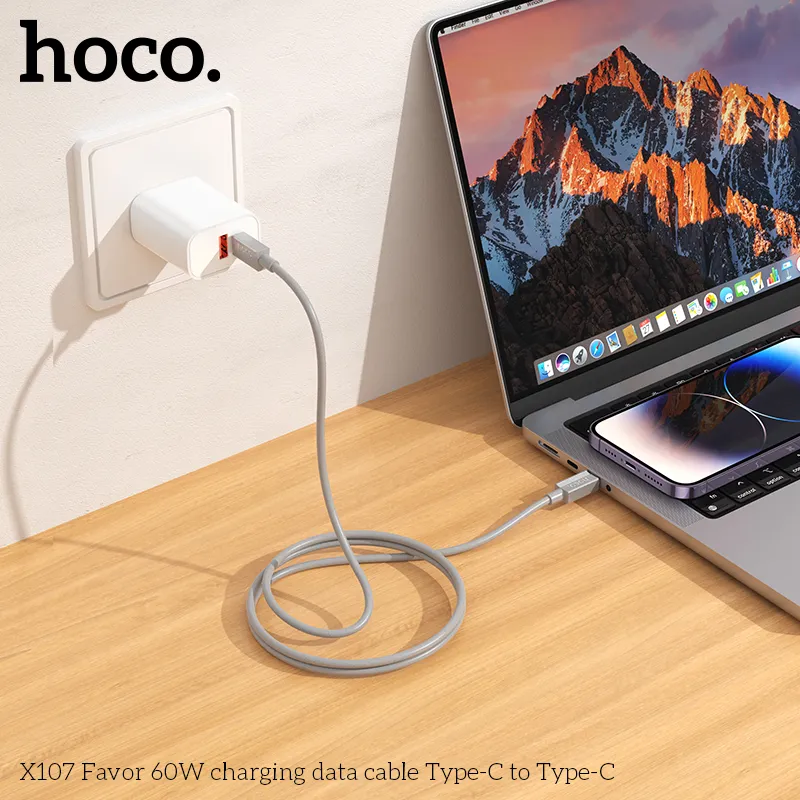 Cáp sạc Type-C Hoco X107 với thiết kế chịu lực, thân dây bọc PVC chắc chắn, chống đứt gãy