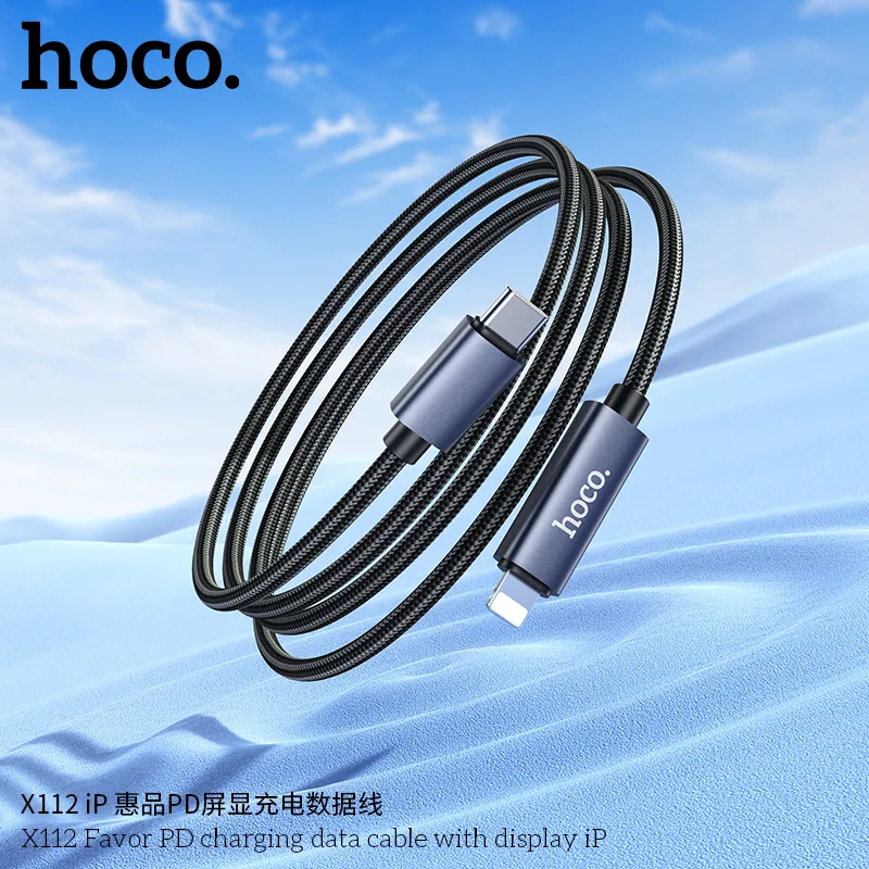 Thiết kế cáp sạc PD iP Hoco X112 Favor dây dệt cao cấp, khớp nối hợp kim nhôm chắc chắn