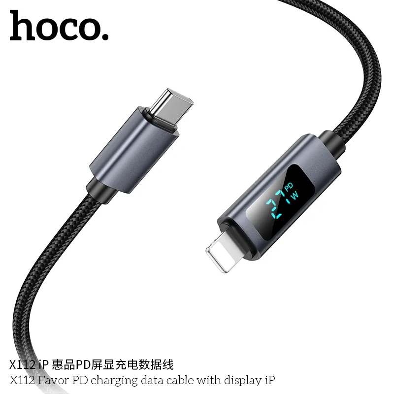 Tính năng chi tiết cáp sạc PD iP Hoco X112 hỗ trợ hiển thị điện áp, dòng điện theo thời gian thực