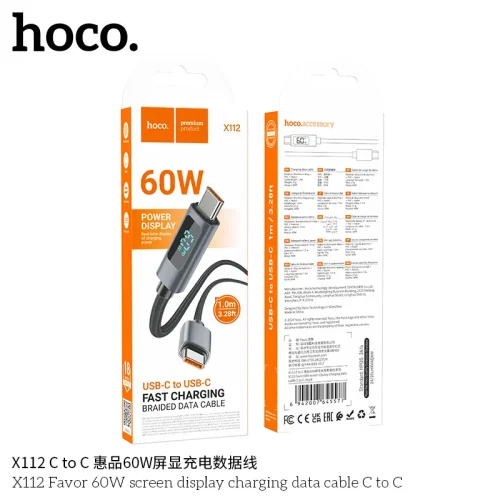 Cáp Sạc Type-C to Type-C Hoco X112 Favor 60W with Display
