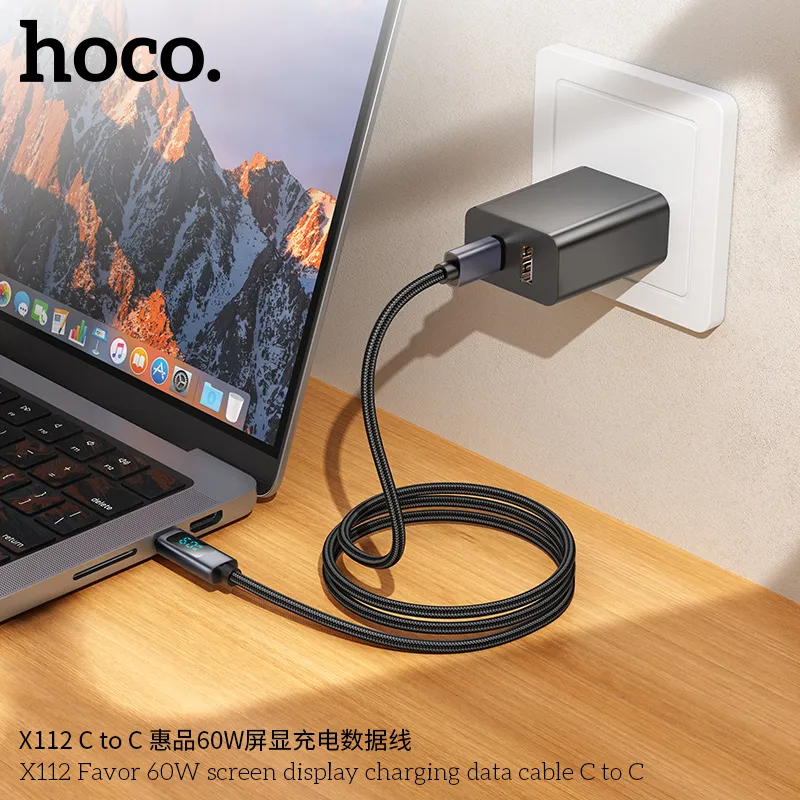 Cáp Sạc Type-C to Type-C Hoco X112 Favor 60W with Display thiết kế bền bỉ và hiện đại
