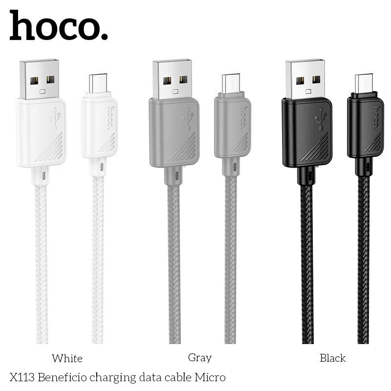 Cáp Sạc Micro Hoco X113 Beneficio với thiết kế bện nylon chắc chắn và bền bỉ